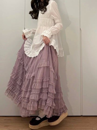 Loose Ruffled Multi-Layer Purple Lolita Tulle Elegant Hem Skirt
