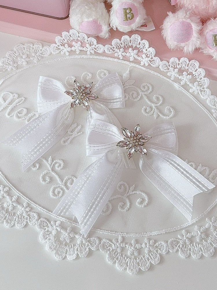 Rhinestone Hairclip Color Options 5 Bowknot Decorated Snow