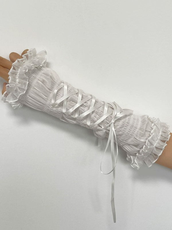 Lolita Lace-up Details Sleeves White/Black
