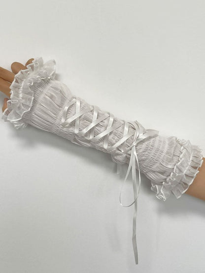 Lolita Lace-up Details Sleeves White/Black