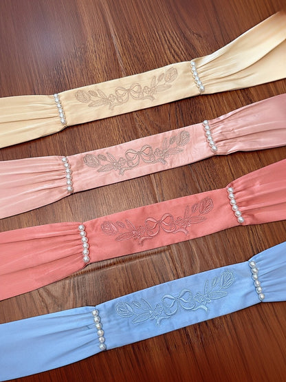 Sash / Embrodery Pink Tulip and Bowknot Gold Blue