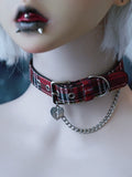 Choker Pendant Gothic And Plaid Cross Heart Decorated Chain RedGreen