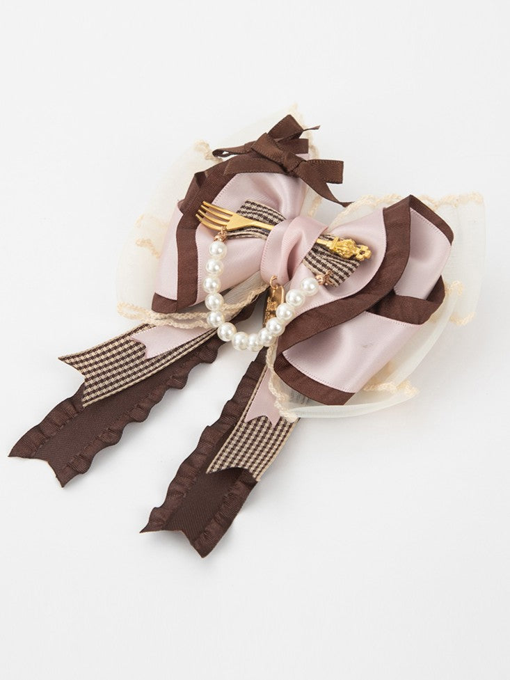 Sweet Pink Tea Lolita Hairclip Bowknot Style Party Brown