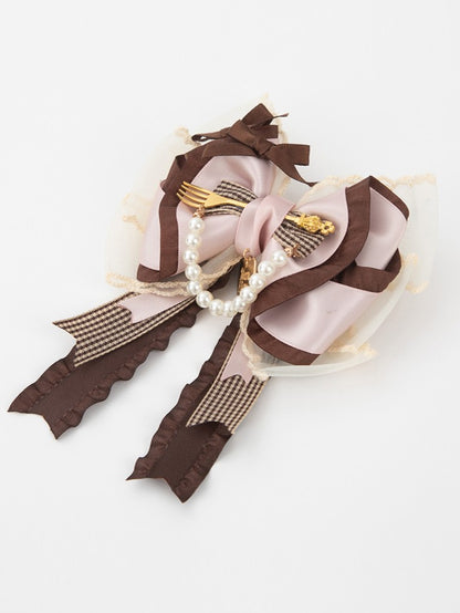 Sweet Pink Tea Lolita Hairclip Bowknot Style Party Brown