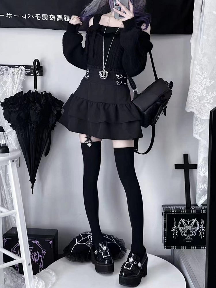 ジライケイ ブラック オフショルダー リボンアクセント ランドマインスタイル セーター