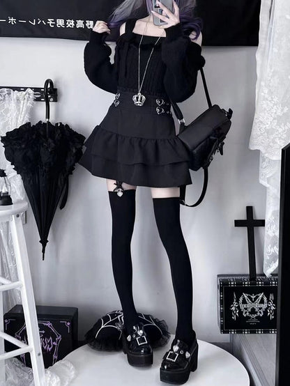 ジライケイ ブラック オフショルダー リボンアクセント ランドマインスタイル セーター