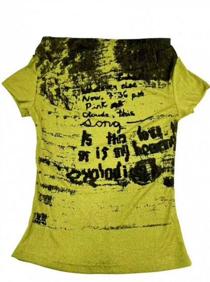 Vintage Y2K Off-Shoulder Tee with Letter Print in Light Green - ReddaChic