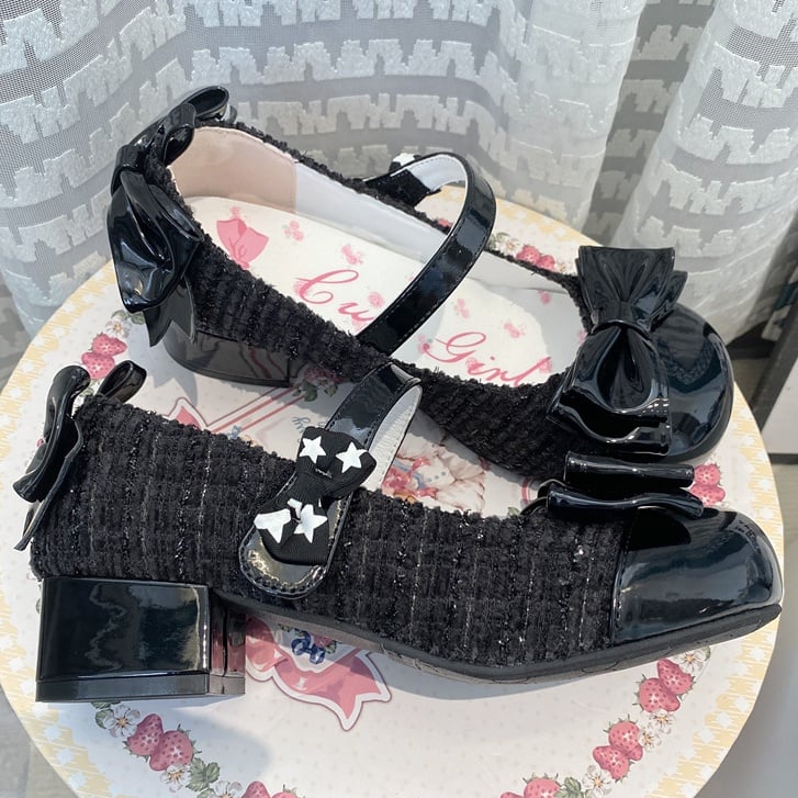 Black Bowknot Round Toe 3.5CM Block Heel Lolita Mary Janes