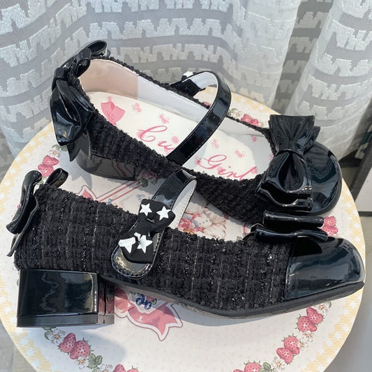 Black Bowknot Round Toe 3.5CM Block Heel Lolita Mary Janes