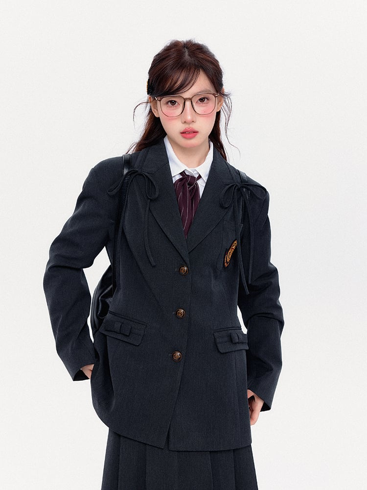 Dunkelgrauer Preppy-Blazer mit Schleifendetails
