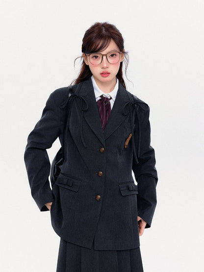 Dunkelgrauer Preppy-Blazer mit Schleifendetails
