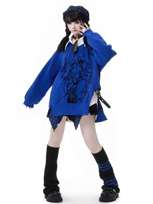 ブラックとブルーのアシンメトリーニットレッグウォーマー