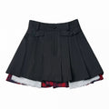 Black Layered Pleated Skirt with Plaid Hem - PINK SAVIOR