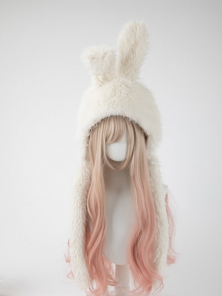Hooded Fluffy Hat Bunny White Ear