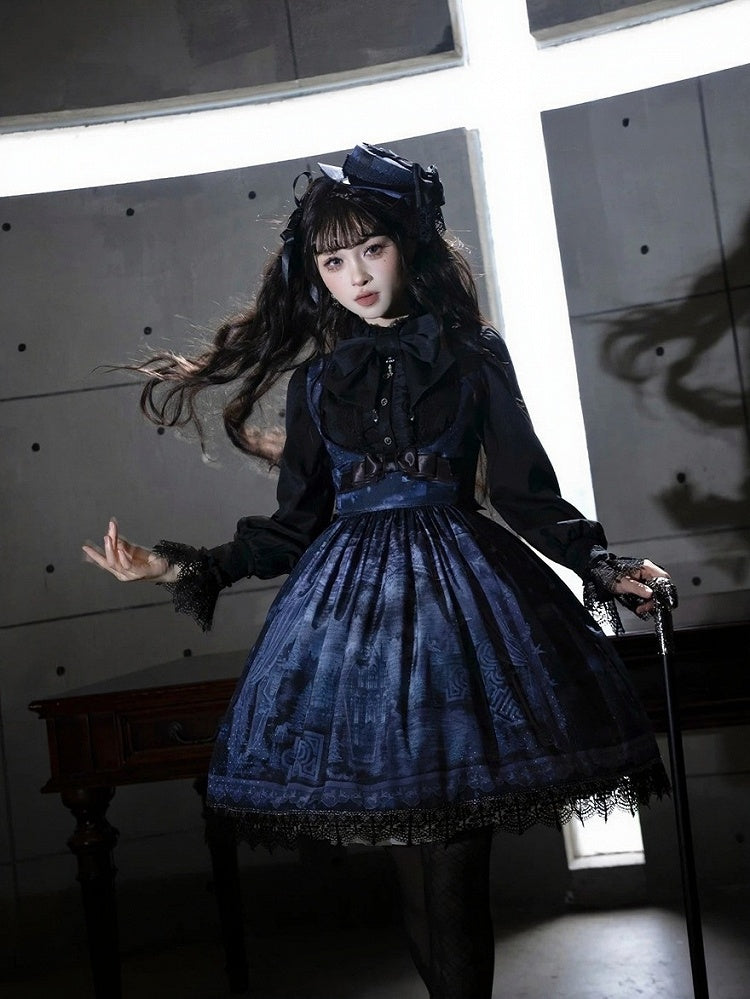 Floral Print Lace-Up Back JSK Dress - iris de nuit