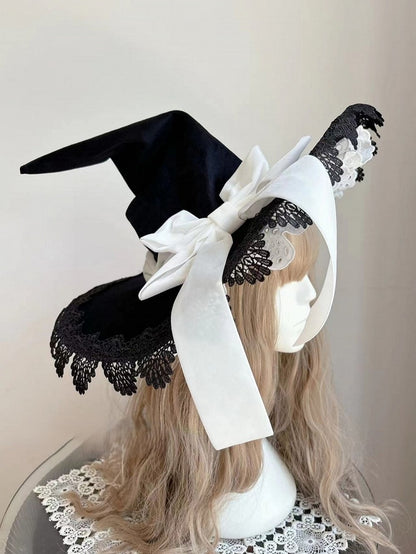 Hat White Color Trim Options with Lace Bowknot – and 3 Black Witch