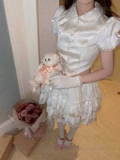 Striped White Blouse Puff Lolita Gothic Sleeves