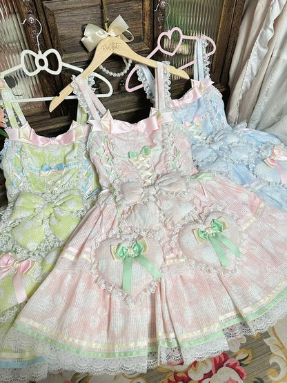 Fabric and Jumper Skirt Heart Rosette Lolita Pink Padded Bow Decoration