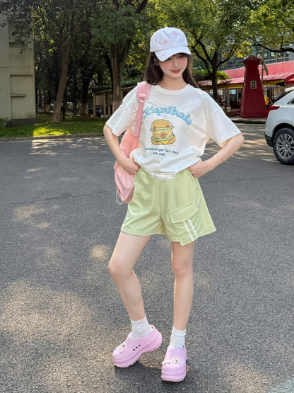 ショートパンツ グリーン ドローストリングウエスト カジュアル スポーツ