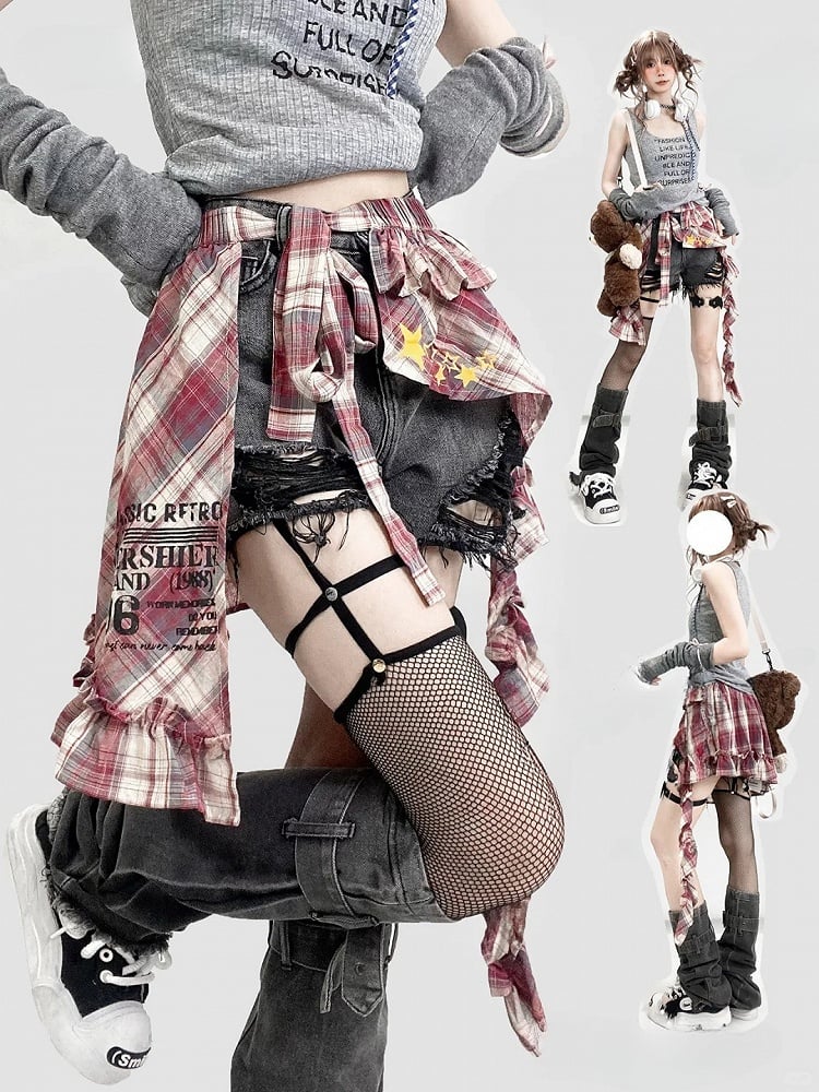 Saum-Shorts Raw Bittersweet Distressed Grey Denim Holes