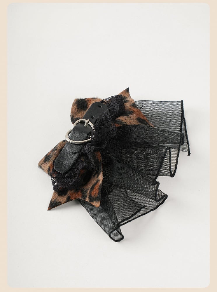 Coffee Leopard Big Bowand Buckle Lace Hairclip