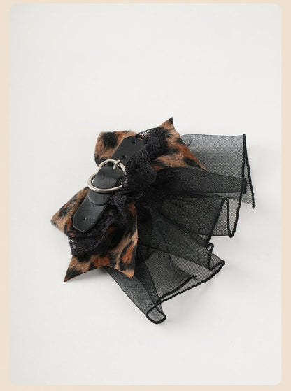 Coffee Leopard Big Bowand Buckle Lace Hairclip