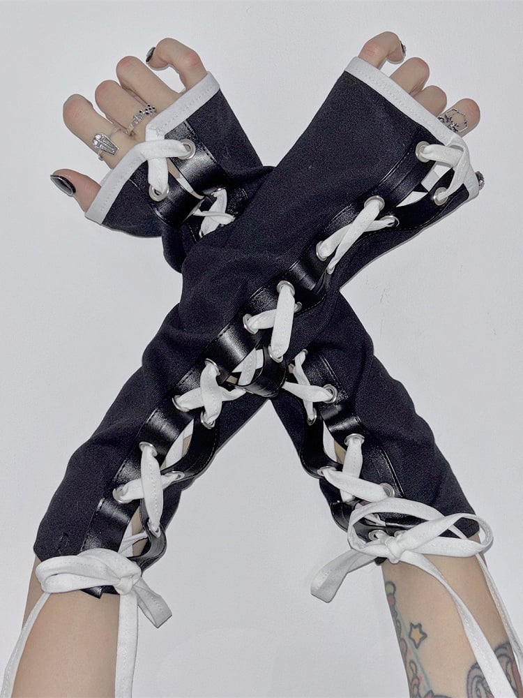Träger Crisscross Y2K Design Selbstbinden Schwarz-Weiß Ärmel