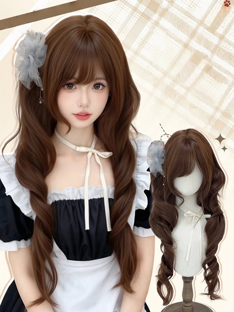 Full with Chocolate Bangs Brown 76CM Wavy Long Wig