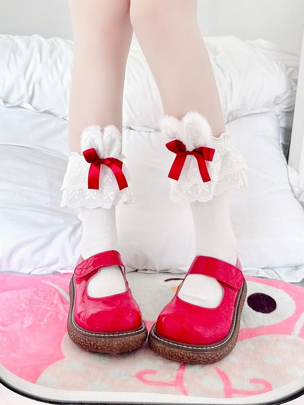 3D Bunny Socks Calf Bow Lolita Lace 4 Decoration Trim Ears Colors