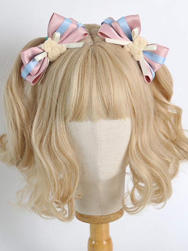 Blue A Bowknot with 3D Pair Decorations Pink Bear of Cute Hairclips