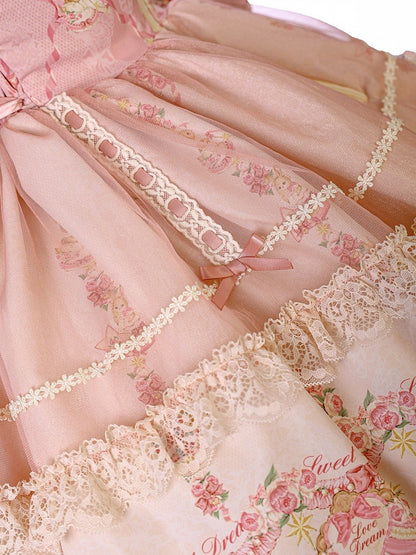 Doll Toy Bed Theme JSK Dress in Pretty Pink with Bow Accents - Alice Girl