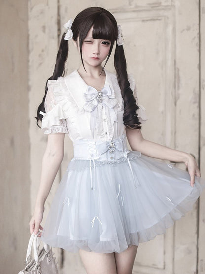 Blue Bubble Skirt with Detachable Rhinestone Bow - Ekomi