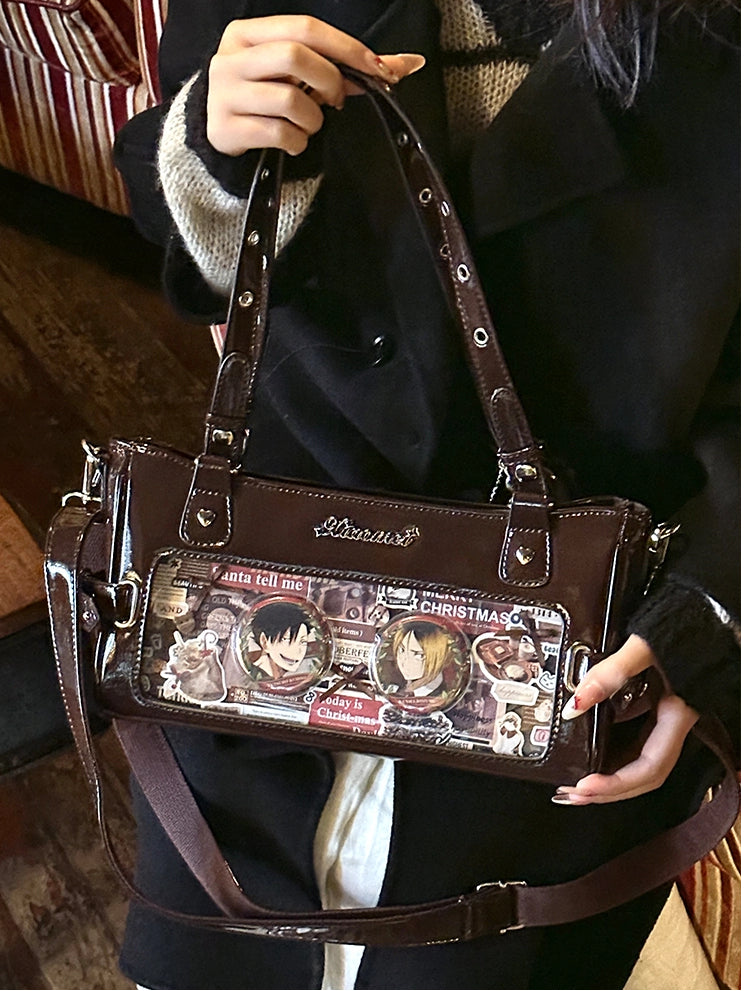 Versatile Ita Brown Leather PU Bag Transparent-Window