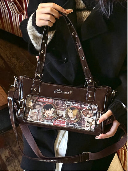 Versatile Ita Brown Leather PU Bag Transparent-Window