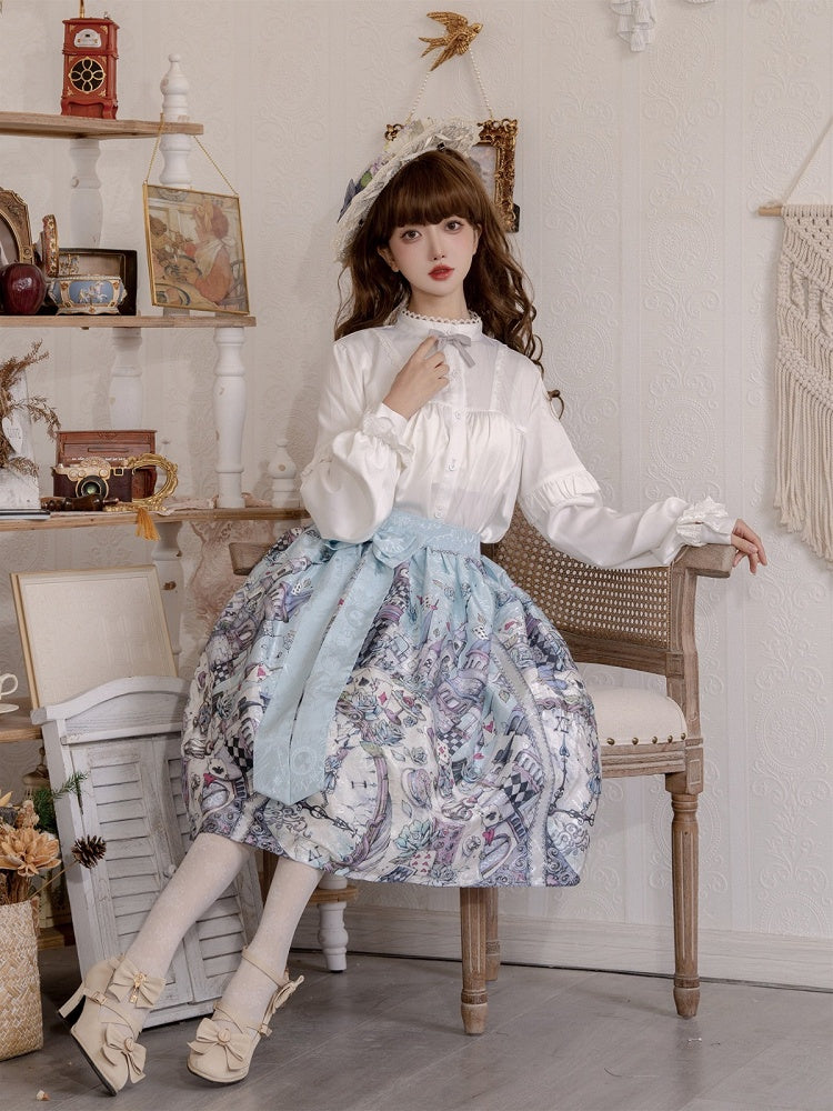 Theme Lolita Skirt Sweet Alice Blue Wonderland in Print