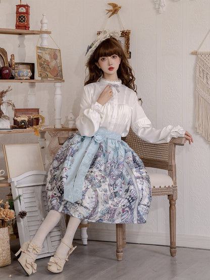 Theme Lolita Skirt Sweet Alice Blue Wonderland in Print