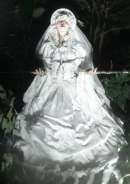 White Shiro Long Sleeves with Flounce Cuffs Gothic Lolita Blouse