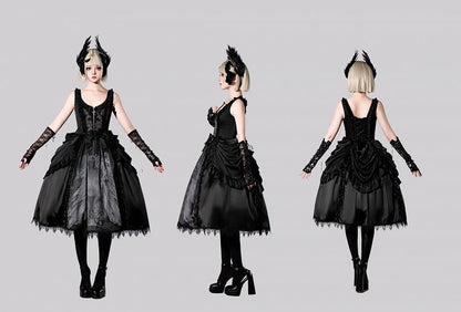 Grim Detachable Reaper and Print Bows Black Dress Waist at Scale Gothic with Lolita