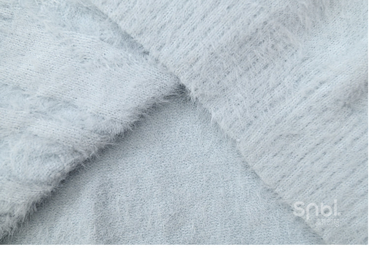 Cute Snowman Adorned Blue Mohair Soft Sweater