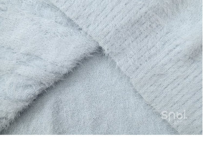 Cute Snowman Adorned Blue V-neck Mohair Vest