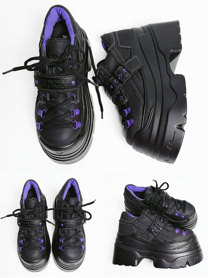 - Platform Strap Closure Black Design Shoes Lace-up Buckle Punk