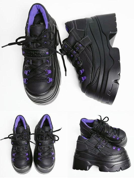 - Plateau-Riemenverschluss, schwarzes Design, Schuhe mit Schnürung und Schnalle, Punk