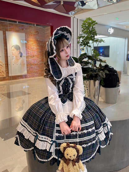 Accents Skirt Jumper Trim Plaid Bow Scalloped Sweet Edge Green with Lolita