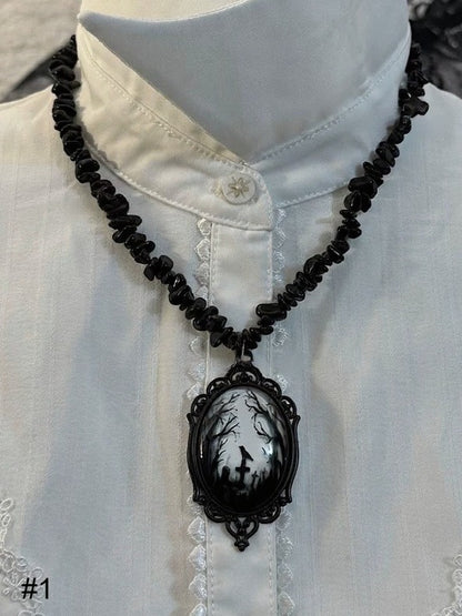 Gothic Black Retro Necklace with Irregular Beads - Boobi Shop