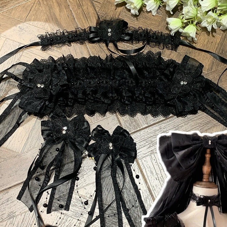 with Bead Lolita Hairband Champagne/White/Black Accents Lace
