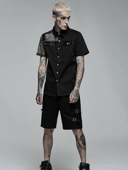 Men's Shirt Black Asymmetric Stitching Punk