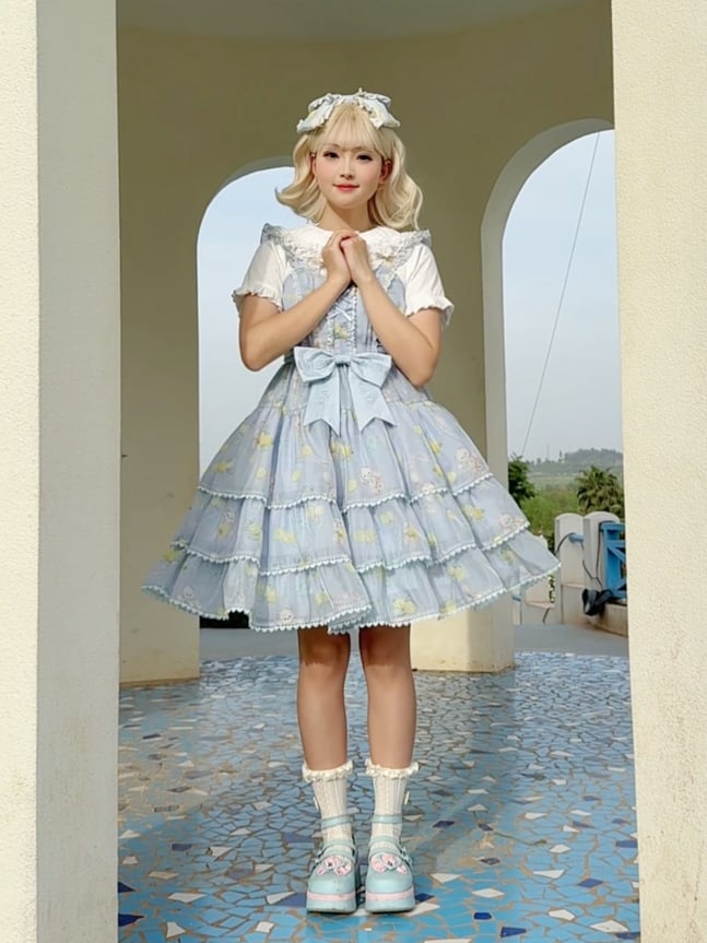 Skirt Bear High Print Blue Tiered Lolita Lemon Waist and Dress