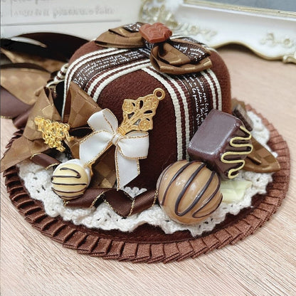 Details Ruffles Bowknot Trim Chocolate Red/Brown/Beige Mini Hat