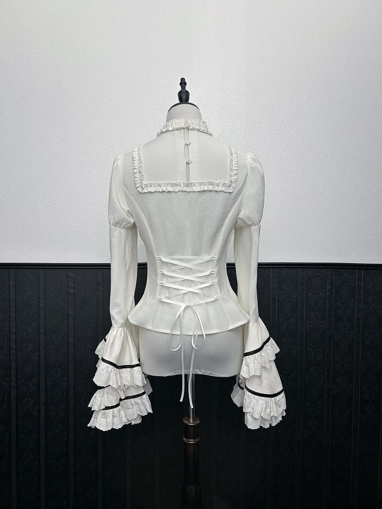 Sleeves Layered White Blouse Ruffled Neck Bell
