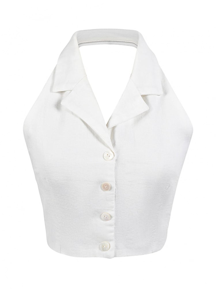 Vintage-Top in Weiß mit Neckholder und selbstbindenden Trägern